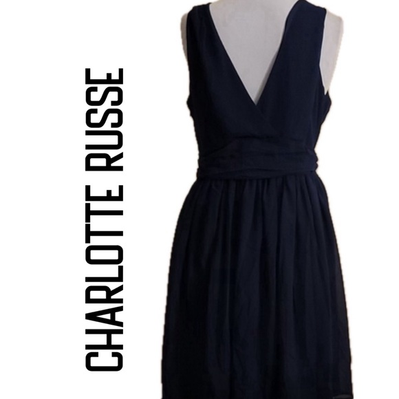 CHARLOTTE RUSSE V-NECK DRESS. SIZE: 2X BUST:23” WAIST:40” NAVY BLUE WITH LINING. - Picture 2 of 12